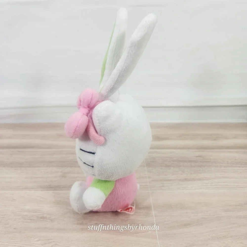 Ty Hello Kitty by Sanrio Plush Beanie Baby Pink Jumper Easter Green Bunny Ear 8